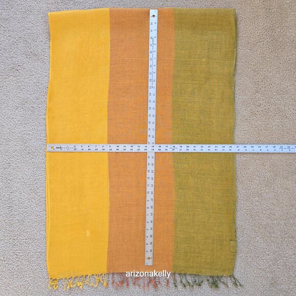 Mila Schon Linen Scarf Yellow Green Brown Earth Tones - Picture 11 of 14